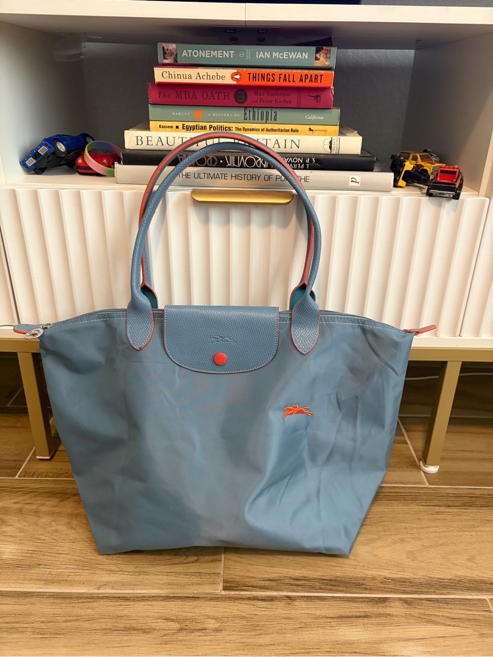 Longchamp Le Pliage Club Large Shoulder Tote Bag Blue Orange Accent L1899619564